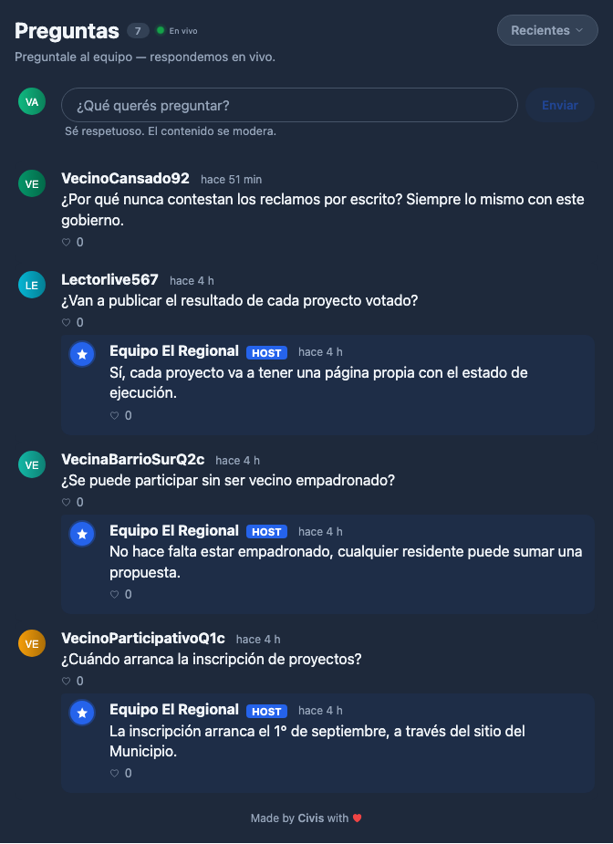 El mismo widget de Civis en modo oscuro